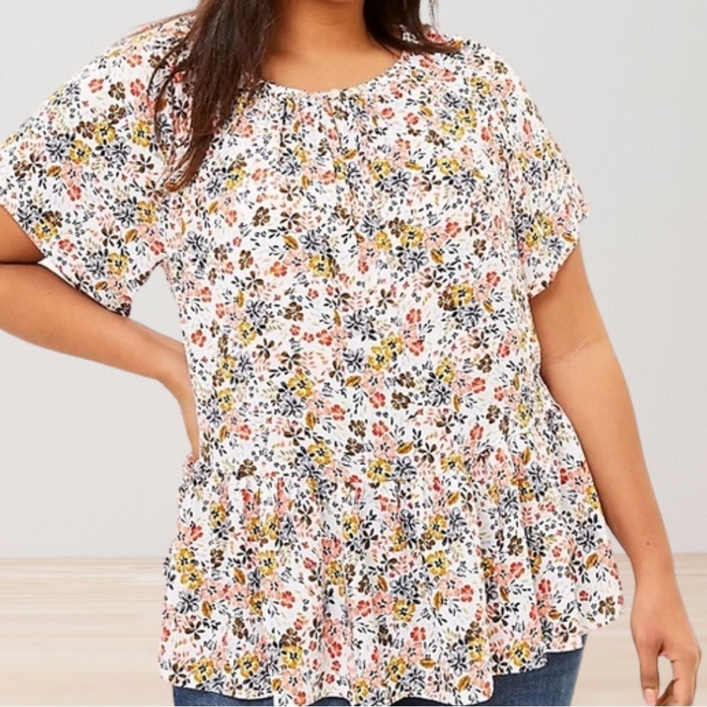 LOFT Keyhole Front Floral Blouse